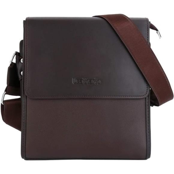 Men's Leather ShoulderBag CrossbodyBag For Men Small Messenger For Work Business - Picture 1 of 6